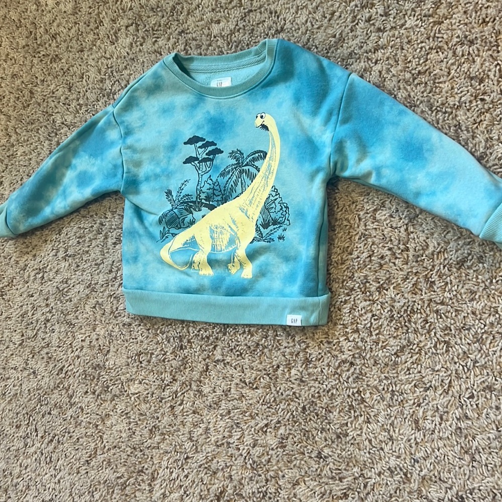 NEW Condition super soft Baby Gap Dinosaur tie-dye fleece crew in unisex size 3T